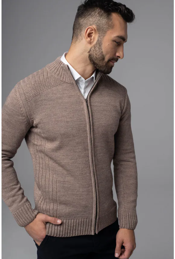 SWETER VINCENT ROZPINANY BRĄZOWY