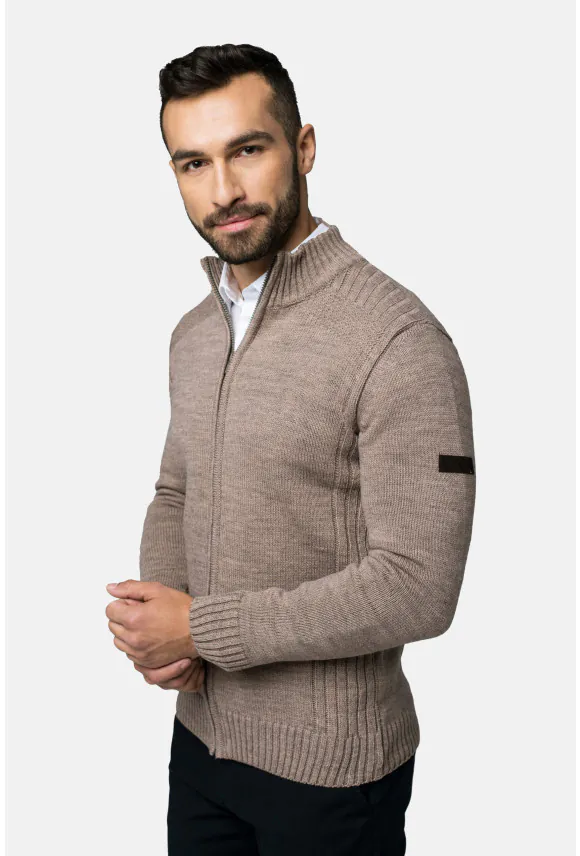 SWETER VINCENT ROZPINANY BRĄZOWY