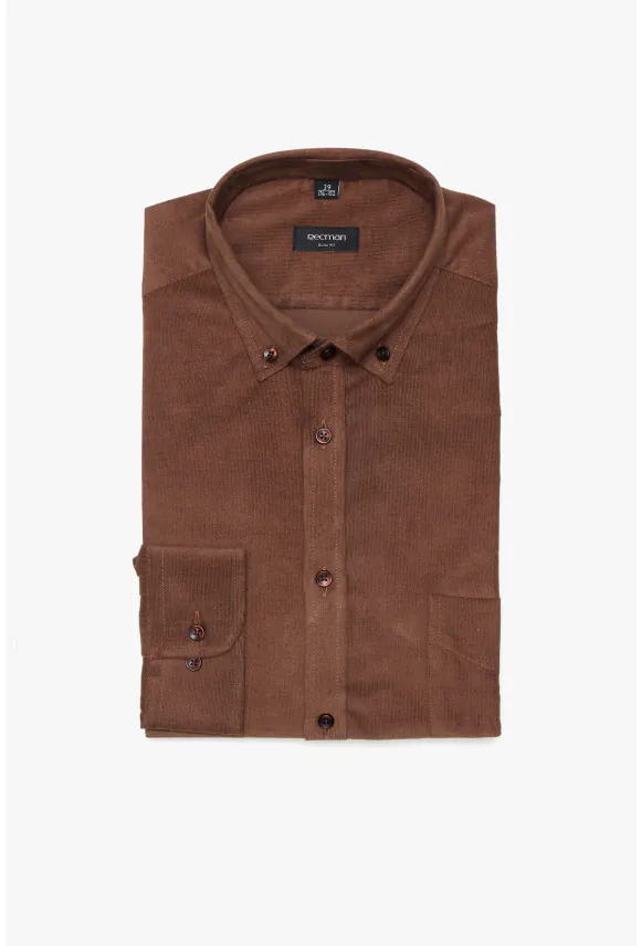KOSZULA FORMENTO 3124 DŁUGI RĘKAW SLIM FIT BRĄZOWA