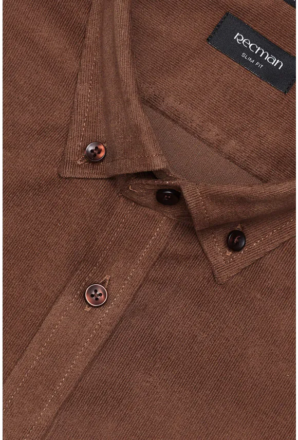 KOSZULA FORMENTO 3124 DŁUGI RĘKAW SLIM FIT BRĄZOWA