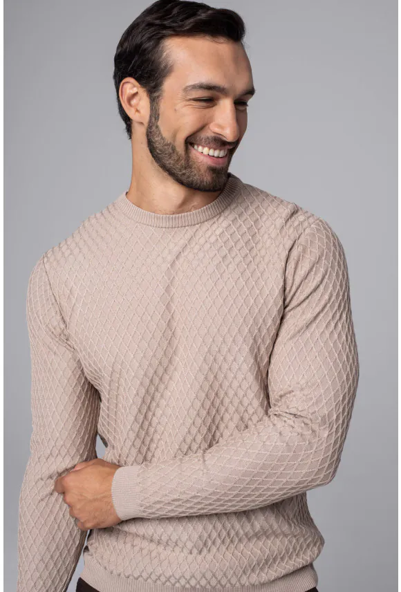 SWETER PELTRE Z OKRĄGŁYM DEKOLTEM BEŻOWY