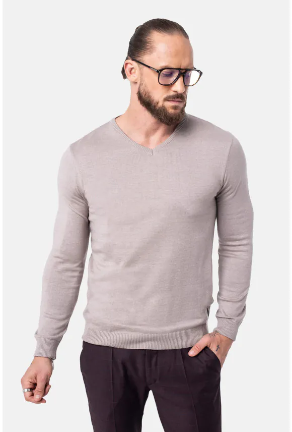 SWETER VARLIN Z DEKOLTEM TYPU SEREK BEŻOWY