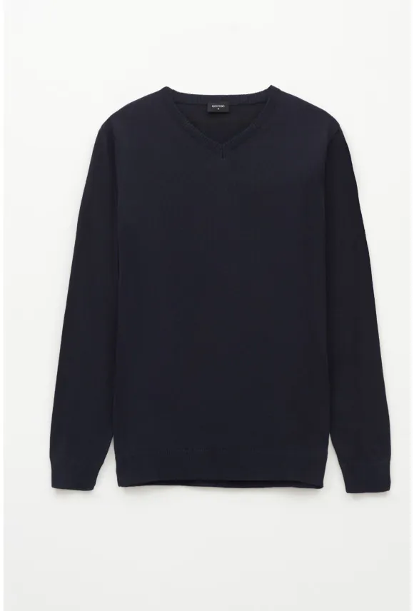 SWETER VARLIN Z DEKOLTEM TYPU SEREK GRANATOWY