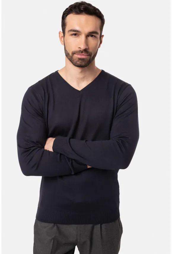 SWETER VARLIN Z DEKOLTEM TYPU SEREK GRANATOWY