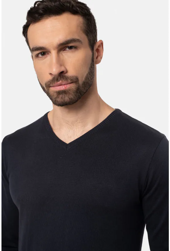 SWETER VARLIN Z DEKOLTEM TYPU SEREK GRANATOWY