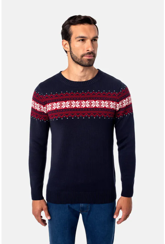 SWETER XMAS PARETI Z OKRĄGŁYM DEKOLTEM GRANATOWY