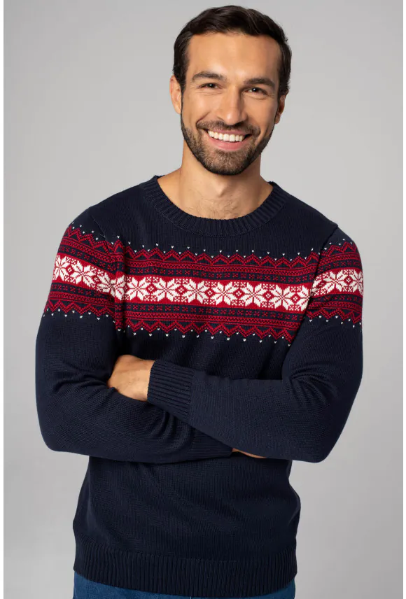 SWETER XMAS PARETI Z OKRĄGŁYM DEKOLTEM GRANATOWY