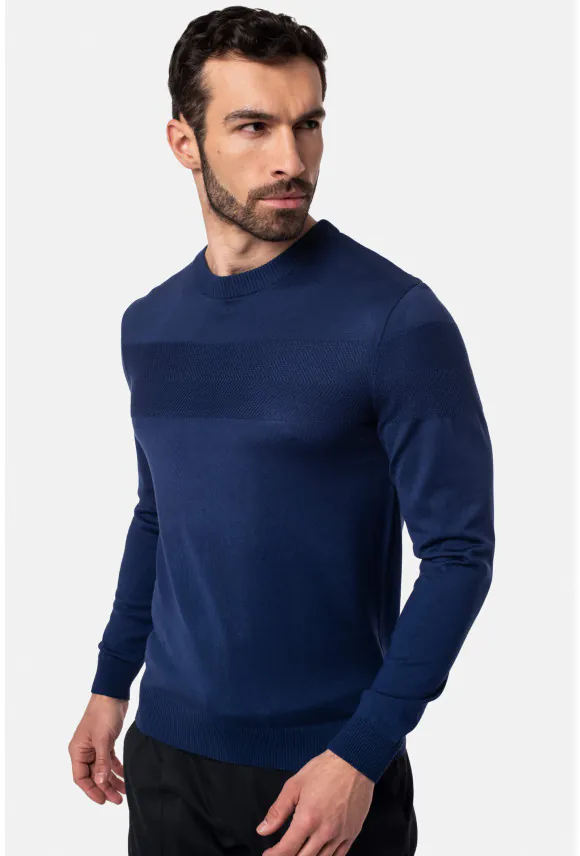SWETER SERVAN Z OKRĄGŁYM DEKOLTEM NIEBIESKI