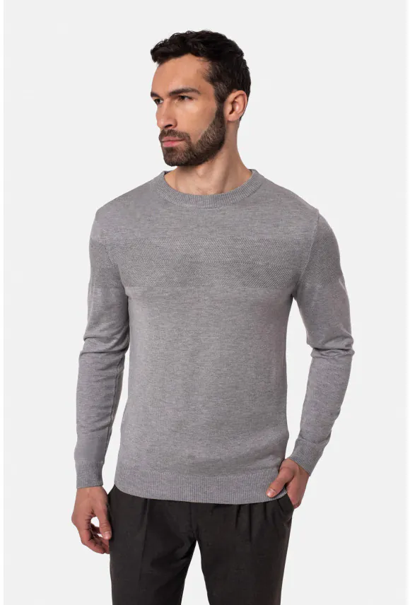 SWETER SERVAN Z OKRĄGŁYM DEKOLTEM SZARY