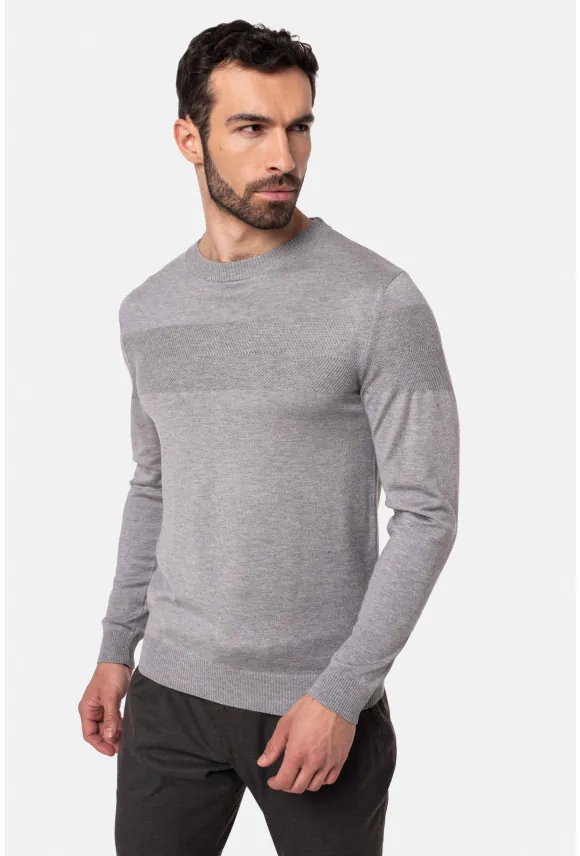 SWETER SERVAN Z OKRĄGŁYM DEKOLTEM SZARY
