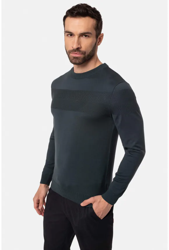 SWETER SERVAN Z OKRĄGŁYM DEKOLTEM ZIELONY