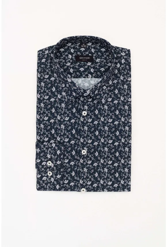 KOSZULA COLINE 3203T DŁUGI RĘKAW SLIM FIT GRANATOWA