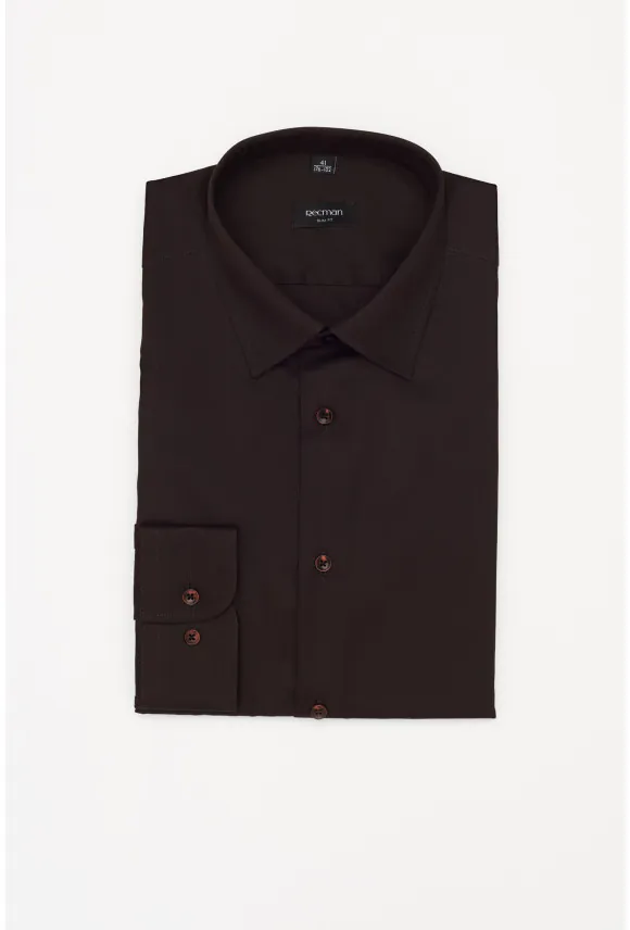 KOSZULA VERSONE 3220T DŁUGI RĘKAW SLIM FIT BRĄZOWA