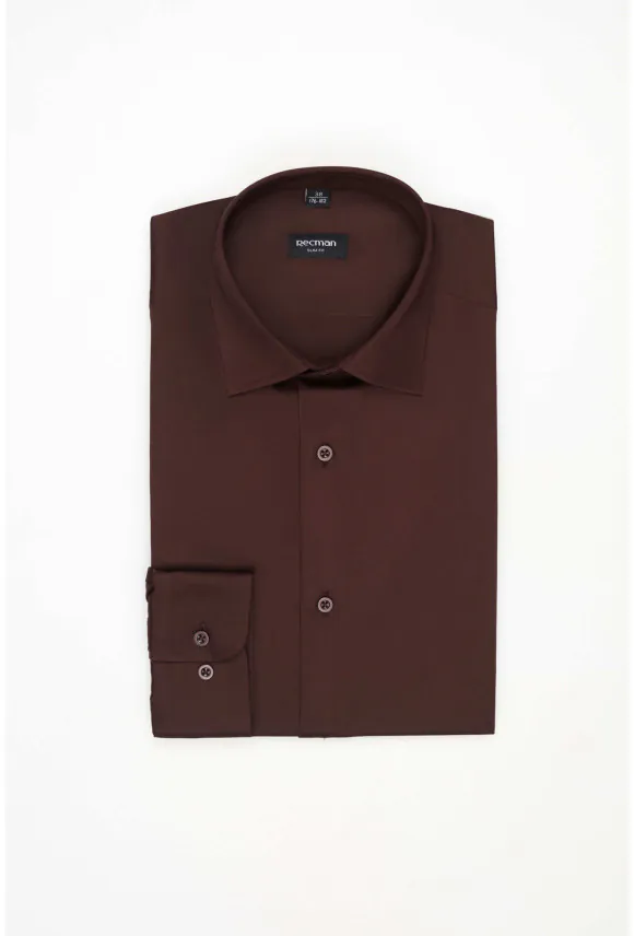 KOSZULA VERSONE 3229 DŁUGI RĘKAW SLIM FIT BORDOWA Z BAWEŁNY