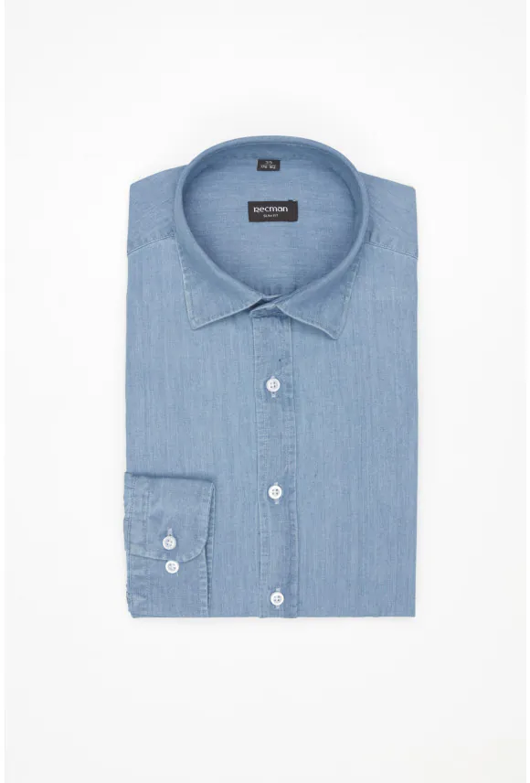 KOSZULA FORMENTO 3230 DŁUGI RĘKAW SLIM FIT BŁĘKITNA JEANSOWA