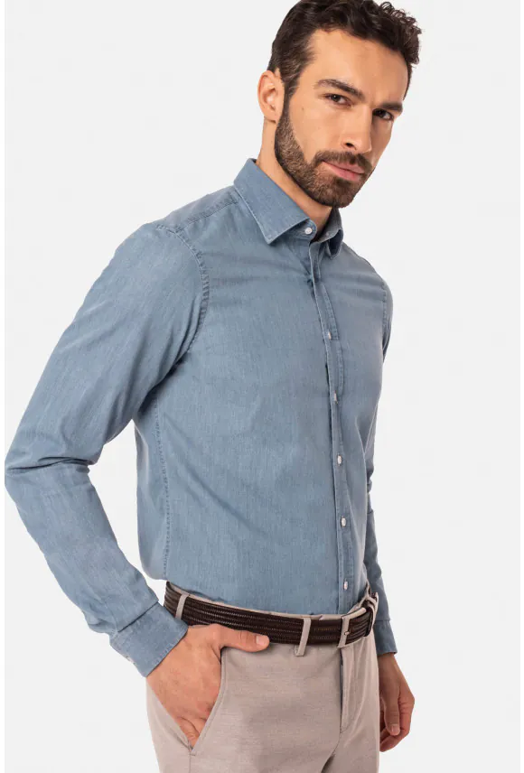 KOSZULA FORMENTO 3230 DŁUGI RĘKAW SLIM FIT BŁĘKITNA JEANSOWA
