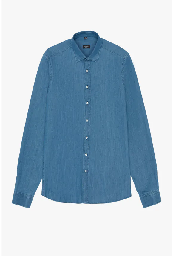 KOSZULA FORMENTO 3230 DŁUGI RĘKAW SLIM FIT NIEBIESKA JEANSOWA