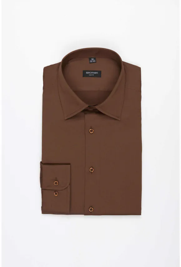 KOSZULA VERSONE 3225D DŁUGI RĘKAW SLIM FIT BRĄZOWA