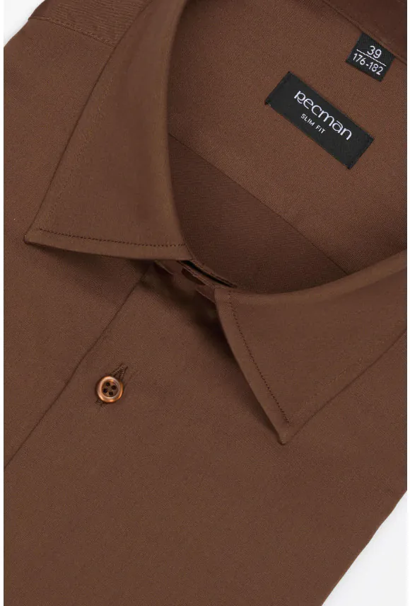 KOSZULA VERSONE 3225D DŁUGI RĘKAW SLIM FIT BRĄZOWA