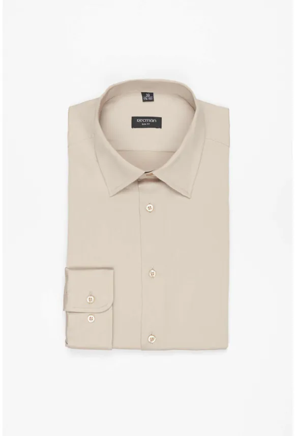 KOSZULA VERSONE 3225D DŁUGI RĘKAW SLIM FIT BEŻOWA