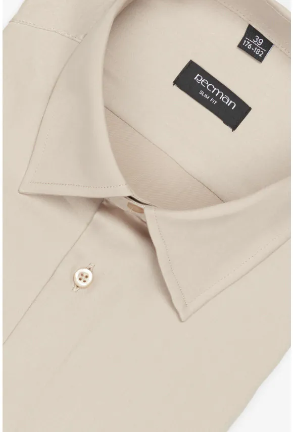 KOSZULA VERSONE 3225D DŁUGI RĘKAW SLIM FIT BEŻOWA