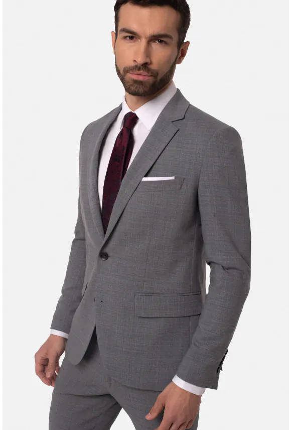 MARYNARKA OLMINI SZARA SLIM FIT JEDNORZĘDOWA Z WEŁNĄ