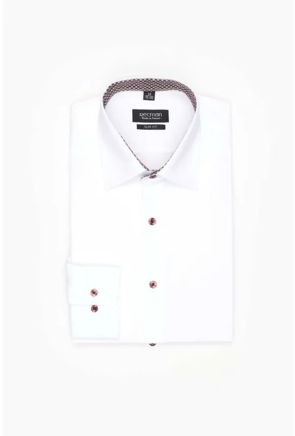 KOSZULA BEXLEY 2400/1E DŁUGI RĘKAW SLIM FIT BIAŁA Z BAWEŁNĄ