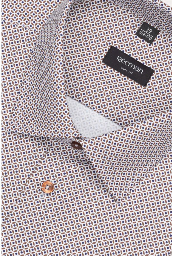 KOSZULA COLINE 3243T DŁUGI RĘKAW SLIM FIT BRĄZOWA Z BAWEŁNĄ