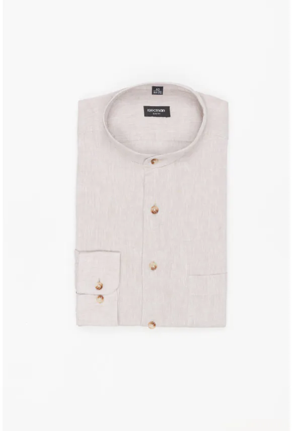 KOSZULA FORMENTO 3241T DŁUGI RĘKAW SLIM FIT BEŻOWA Z LNEM