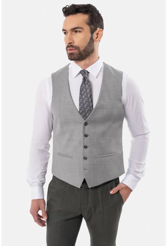 KAMIZELKA GRUTON SLIM FIT SZARA JEDNORZĘDOWA Z WEŁNĄ