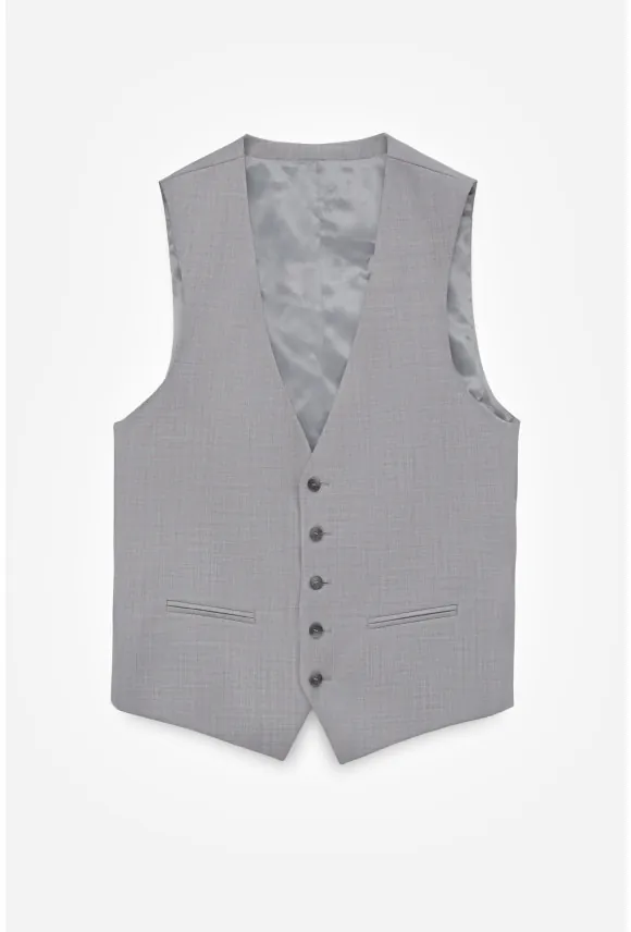 KAMIZELKA GRUTON SLIM FIT SZARA JEDNORZĘDOWA Z WEŁNĄ