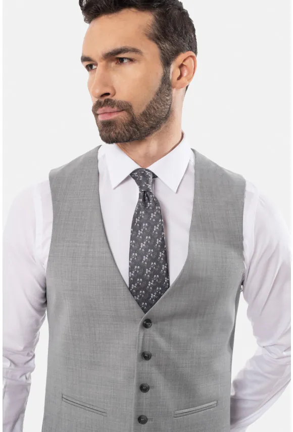 KAMIZELKA GRUTON SLIM FIT SZARA JEDNORZĘDOWA Z WEŁNĄ