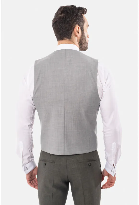 KAMIZELKA GRUTON SLIM FIT SZARA JEDNORZĘDOWA Z WEŁNĄ