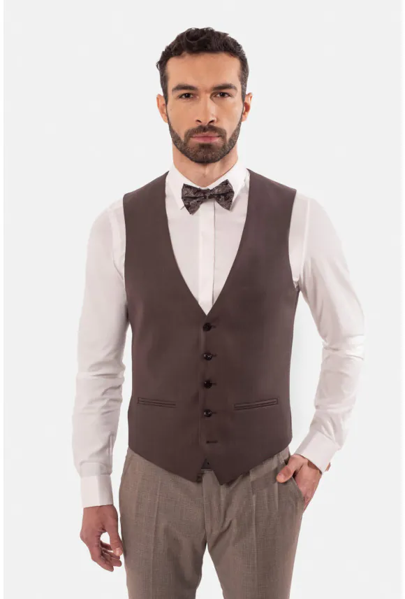 KAMIZELKA MULAN SLIM FIT BRĄZOWA JEDNORZĘDOWA Z WEŁNĄ