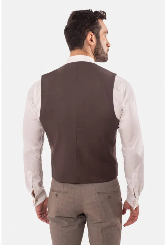 KAMIZELKA MULAN SLIM FIT BRĄZOWA JEDNORZĘDOWA Z WEŁNĄ