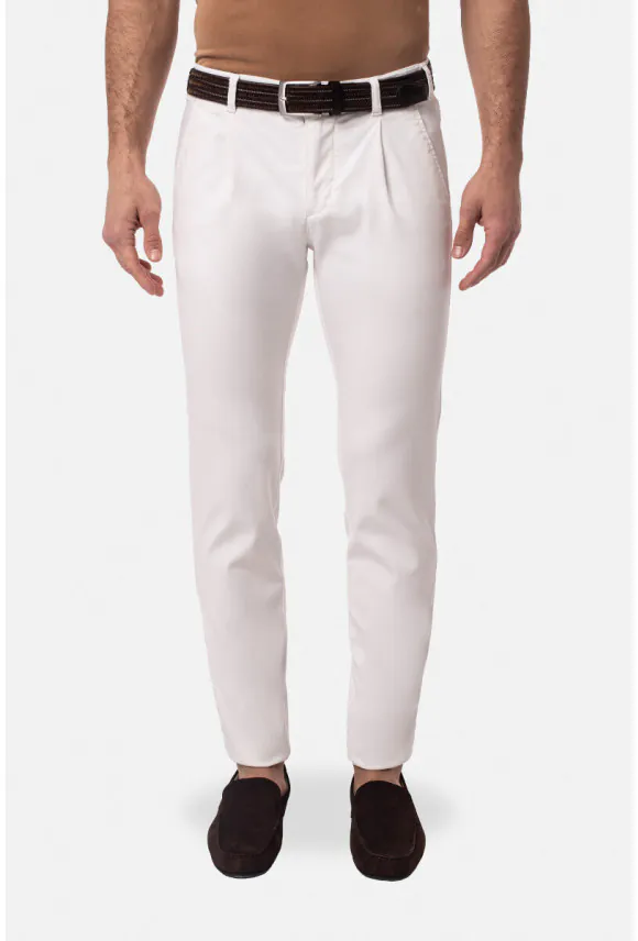 SPODNIE CASUAL AMATO 237A ECRU Z BAWEŁNY