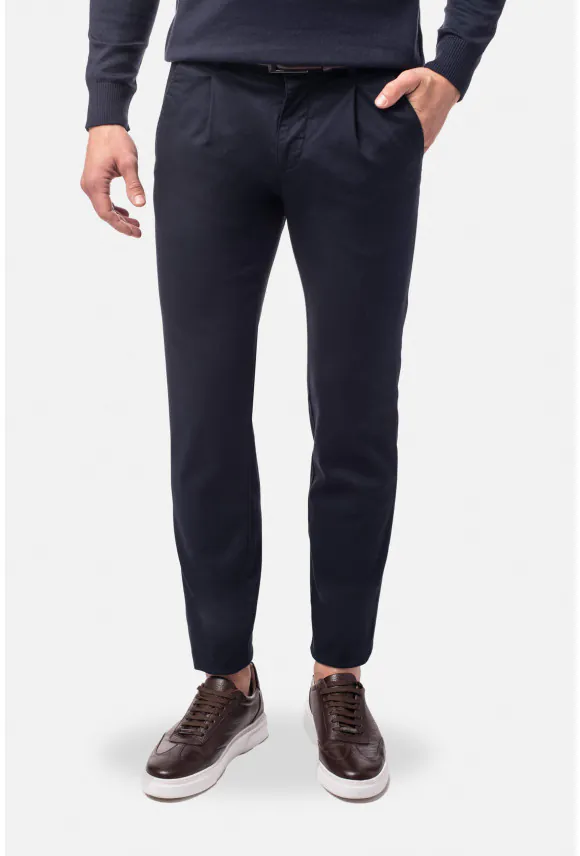 SPODNIE CASUAL AMATO 237 GRANATOWE Z BAWEŁNY
