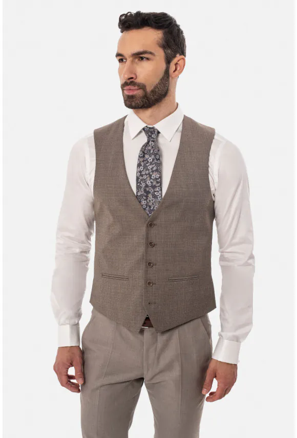 KAMIZELKA ROSALES SLIM FIT BEŻOWA JEDNORZĘDOWA