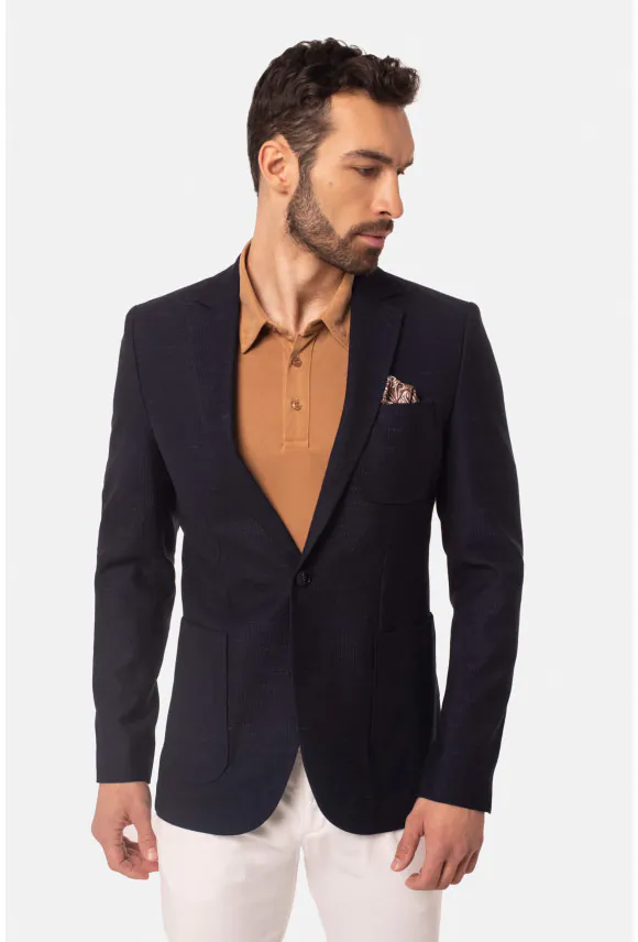 MARYNARKA MESTRAL GRANATOWA SLIM FIT JEDNORZĘDOWA Z WEŁNY