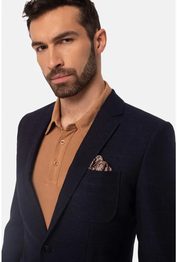 MARYNARKA MESTRAL GRANATOWA SLIM FIT JEDNORZĘDOWA Z WEŁNY