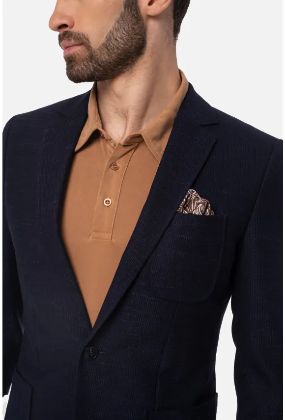 MARYNARKA MESTRAL GRANATOWA SLIM FIT JEDNORZĘDOWA Z WEŁNY