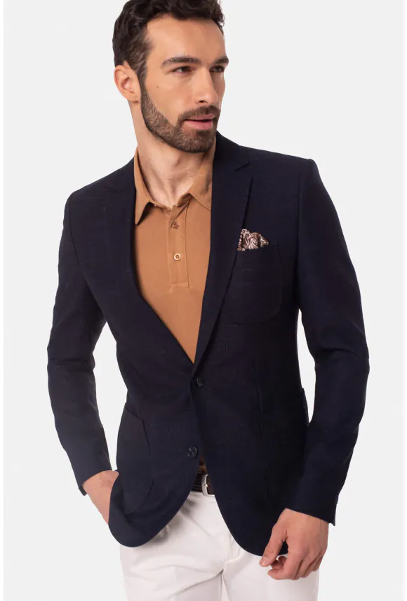 MARYNARKA MESTRAL GRANATOWA SLIM FIT JEDNORZĘDOWA Z WEŁNY