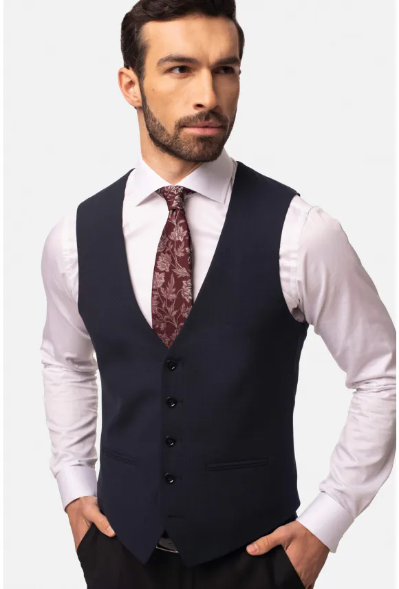 KAMIZELKA BAMFORD SLIM FIT GRANATOWA JEDNORZĘDOWA Z WEŁNĄ