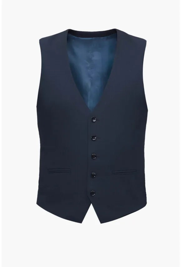 KAMIZELKA BAMFORD SLIM FIT GRANATOWA JEDNORZĘDOWA Z WEŁNĄ
