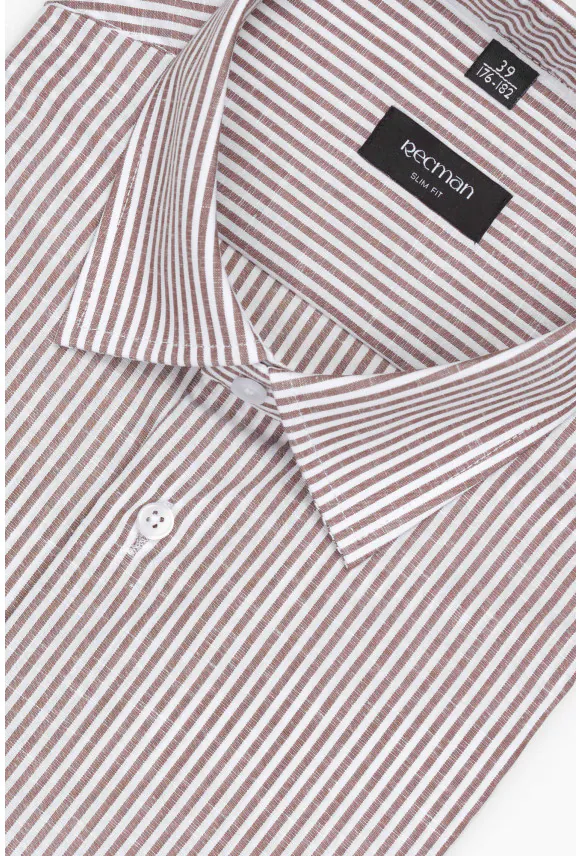 KOSZULA COFINO 3246T DŁUGI RĘKAW SLIM FIT BRĄZOWA Z BAWEŁNĄ