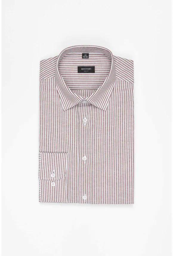KOSZULA COFINO 3246T DŁUGI RĘKAW SLIM FIT BRĄZOWA Z BAWEŁNĄ
