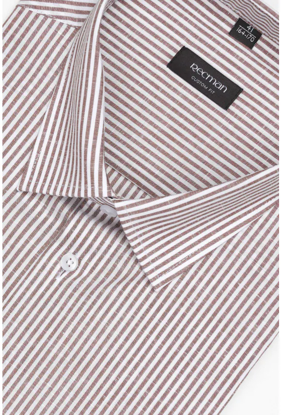 KOSZULA COFINO 3246T DŁUGI RĘKAW CUSTOM FIT BRĄZOWA Z BAWEŁNĄ