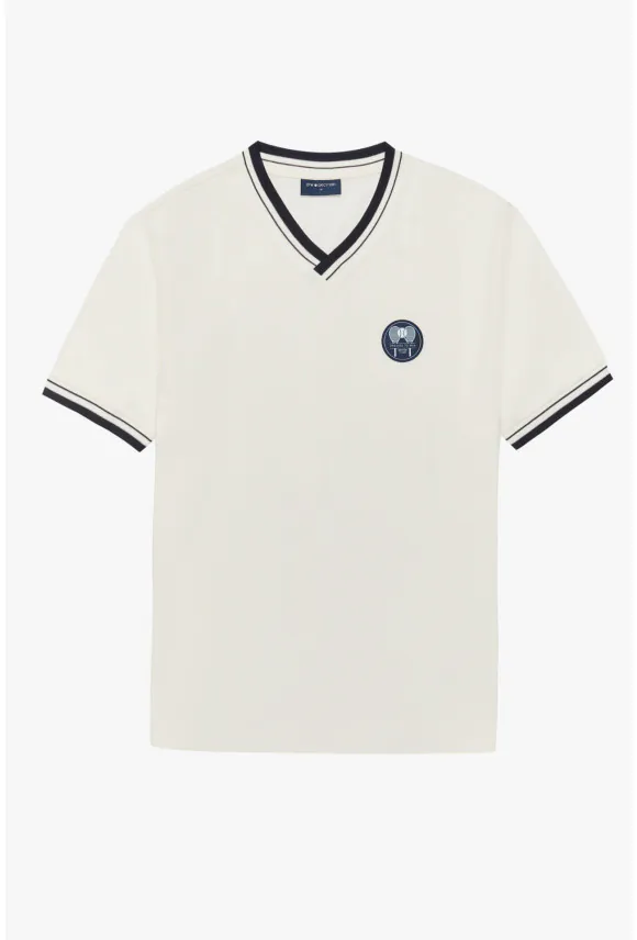T SHIRT TENNIS CLUB 015 ECRU Z BAWEŁNY TYPU PIKA