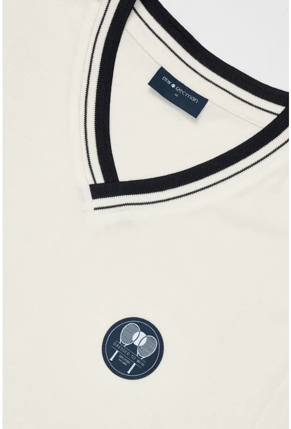 T SHIRT TENNIS CLUB 015 ECRU Z BAWEŁNY TYPU PIKA