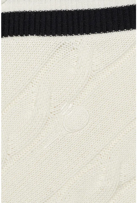 SWETER TENNIS CLUB 008 Z DEKOLTEM TYPU SEREK ECRU Z BAWEŁNĄ
